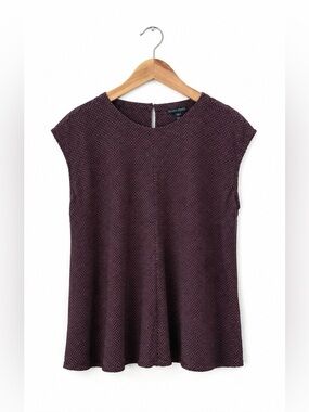 Eileen Fisher Cassis Silk Crêpe de Chine Cap Sleeve Boxy Tunic Top Size Medium